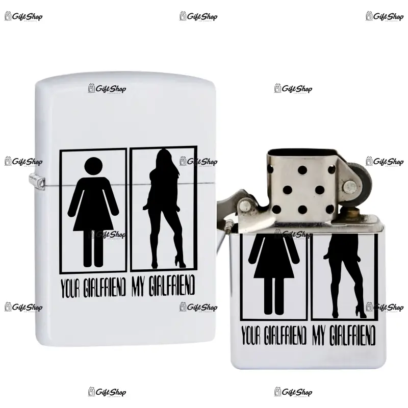 Your girlfriend my girlfriend, bricheta metalica gravata laser cu mesaj